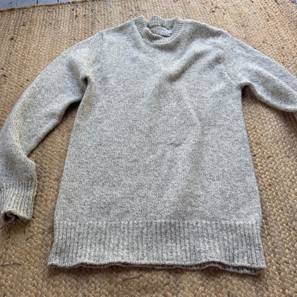 Vintage LL Bean Ragg Wool Sweater Mens Large Oatmeal Made in USA Crewneck